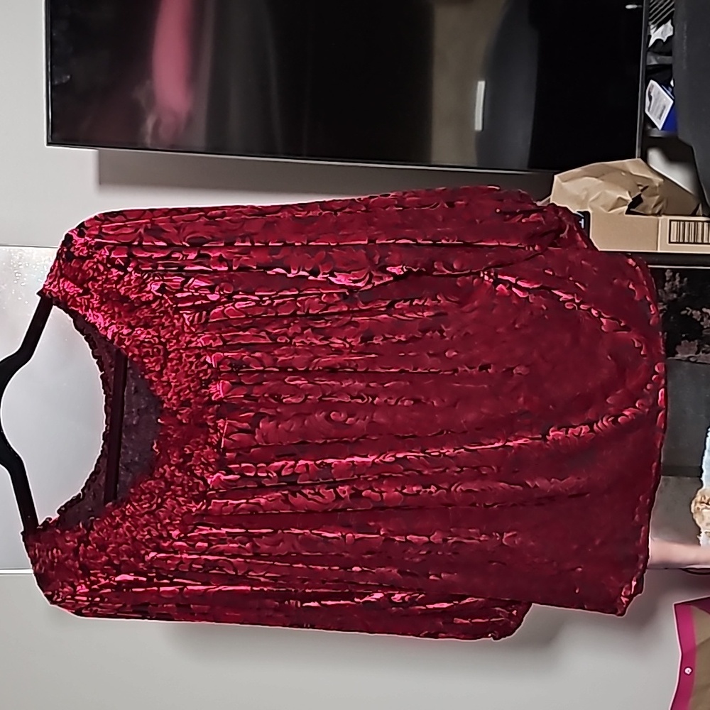 Cato Red Velvet Off Shoulder Blouse